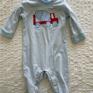 Blue Striped Kids Footie with Red Truck